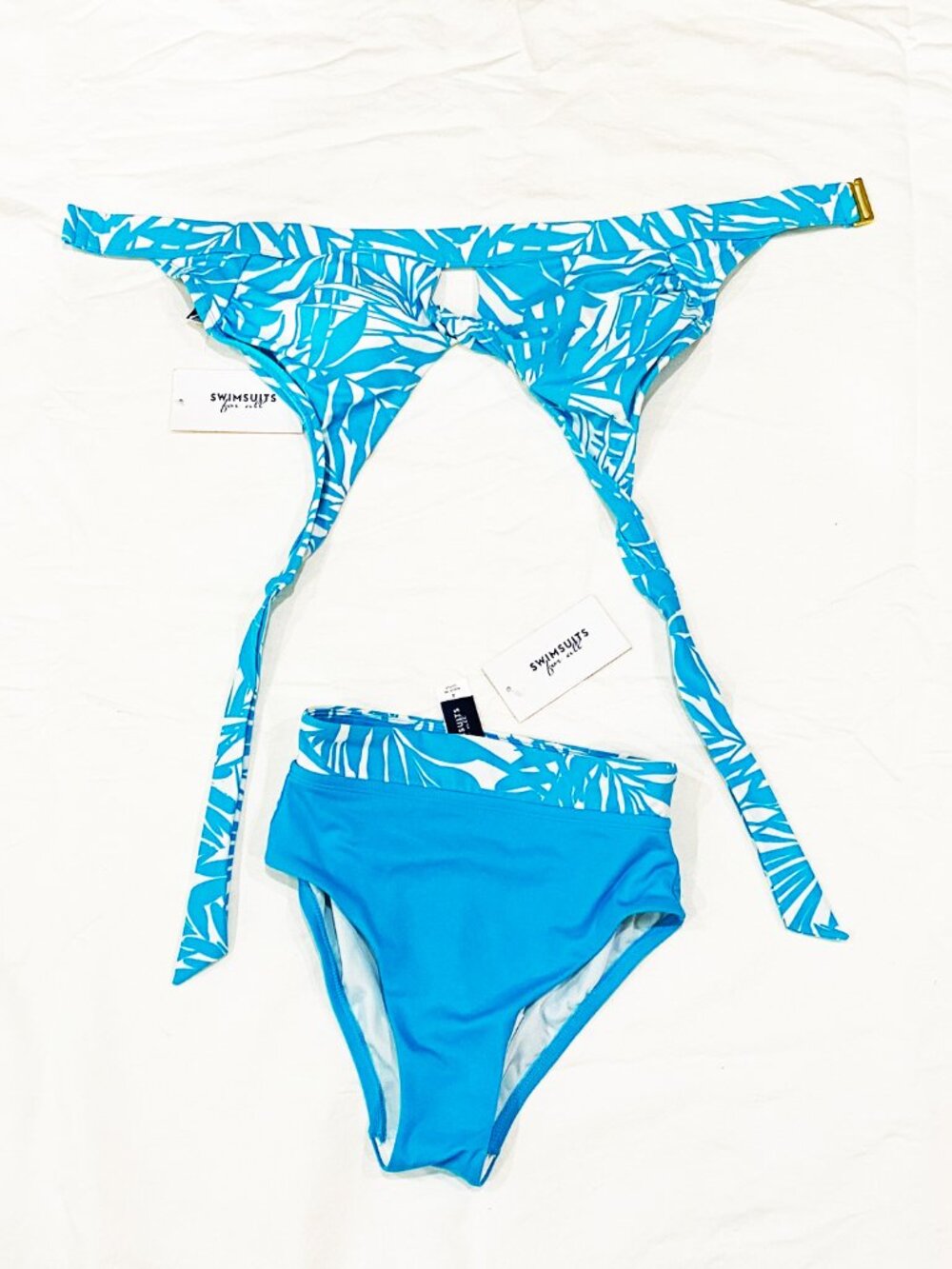 NWT Swimsuits For All Turquoise Tropical Leaf Bikini Set Size 4